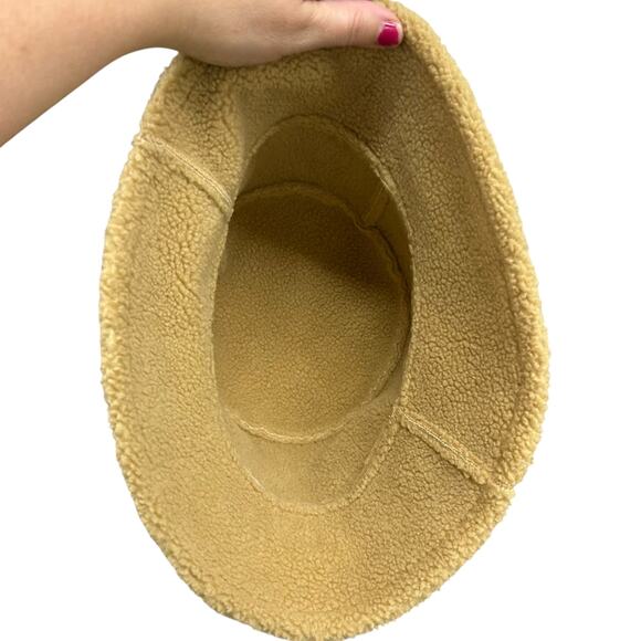Y2K Cozy Shearling Bucket Hat Faux‎ Suede Sherpa Lined Tan Wintercore - Picture 3 of 5